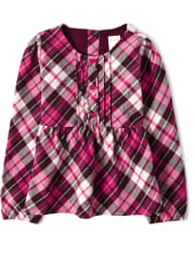 Girls Plaid Peasant Top - Winter Wonderland