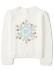 Girls Long Sleeve Embroidered Pom Pom Snowflake Sweater Snow