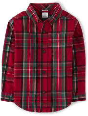Boys Plaid Button Up Shirt - Picture Perfect