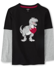 Boys Embroidered Dino 2 In 1 Top - Valentine Cutie