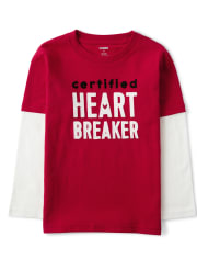 Boys Embroidered Heart Breaker 2 In 1 Top - Valentine Cutie