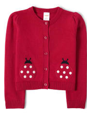 Girls Applique Cardigan - Little Ladybug