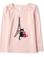 Girls Embroidered Eiffel Tower Top - Puuurfect In Paris