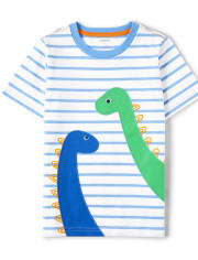 Boys Embroidered Striped Top - Hello Dino