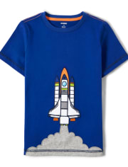 Kids Embroidered Rocket Ship Top - Future Astronaut
