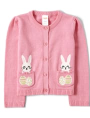Girls Embroidered Bunny Cardigan - Garden Party