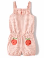 Pelele de seersucker bordado para niñas - Pretty Peach