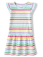 Girls Rainbow Striped Dress - Sunshine Time
