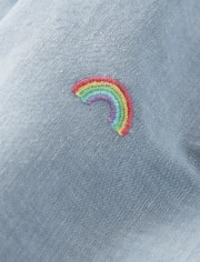 Girls Embroidered Rainbow Chambray Dress - Sunshine Time