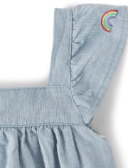 Girls Embroidered Rainbow Chambray Dress - Sunshine Time