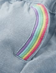 Girls Embroidered Rainbow Chambray Shorts - Sunshine Time
