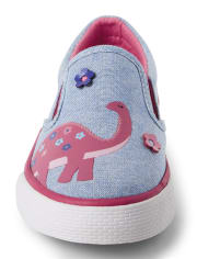 Zapatillas sin cordones de cambray para niñas - Hello Dino