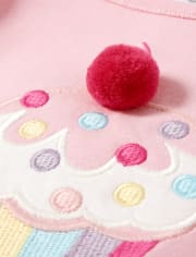 Top Cupcake Brodé Pom Pom Fille - Birthday Boutique