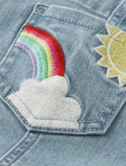 Pantalones cortos de mezclilla arcoíris bordados para niñas - Sunshine Time