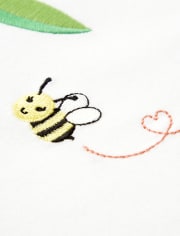 Girls Embroidered Bumble Bee Top - Pretty Peach
