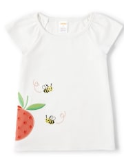 Girls Embroidered Bumble Bee Top - Pretty Peach