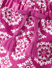 Girls Medallion Tassel Belted Shorts - Summer Sunsets