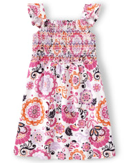 Girls Floral Smocked Dress - Summer Sunsets