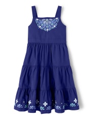 Vestido escalonado con medallón floral para niñas - Island Getaway