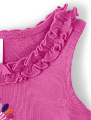 Girls Peacock Ruffle Tank Top - Summer Sunsets
