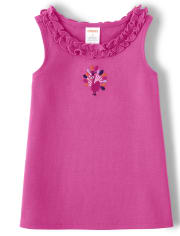 Girls Peacock Ruffle Tank Top - Summer Sunsets