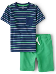 Conjunto De Niño Top Y Shorts De Rayas Con Bolsillos - Critter Camp