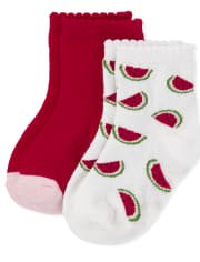 Lot de 2 paires de chaussettes mi-longues pour filles - Pastèque douce
