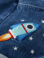 Girls Embroidered Space Denim Shortalls - Future Astronaut