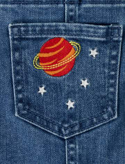 Girls Embroidered Space Denim Shortalls - Future Astronaut
