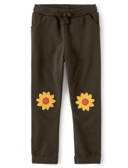 Girls Embroidered Sunflower Jogger Pants - Harvest