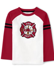 Boys Embroidered Raglan Top - Fire Chief