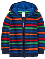 Boys Striped Zip Up Sweater - Dino Dude