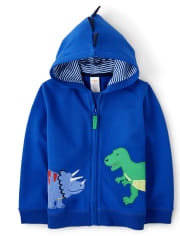Sudadera con capucha y cremallera bordada para niños - Dino Dude