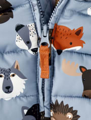 Boys Long Sleeve Animal Print Sherpa Lined Puffer Jacket - Critter Campout  | Gymboree - ALLURE BLUE