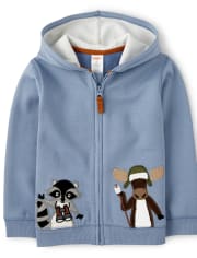 Boys Embroidered Zip Up Hoodie - Critter Campout