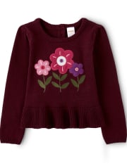 Girls Embroidered Floral Peplum Sweater - Tree House