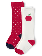 Paquete de 2 calcetines Apple hasta la rodilla para niñas - Los favoritos de los maestros