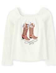 Girls Embroidered Cowgirl Top - Western Skies