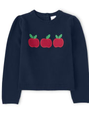 Girls Embroidered Apple Sweater - Teacher's Favorite