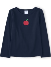 Girls Embroidered Apple Top - Teacher's Favorite