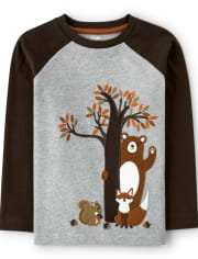 Camiseta raglán de oso bordado para niños - Cosecha