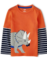 Haut superposé Triceratops brodé pour garçons - Dino Dude