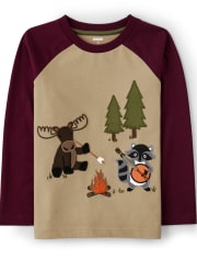Boys Embroidered Raglan Top - Critter Campout