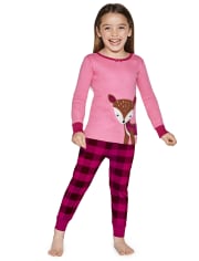 Girls Plaid Deer Cotton 2-Piece Pajamas - Gymmies