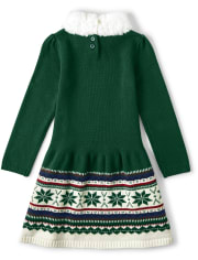 Girls Fairisle Sweater Dress - Family Celebrations Green