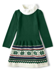 Girls Fairisle Sweater Dress - Family Celebrations Green