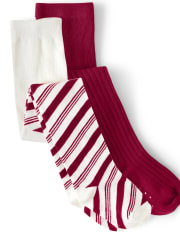 Girls Striped Tights 2-Pack - Ho Ho Ho