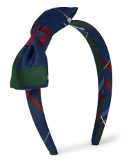 Girls Plaid Bow Headband - Family Celebrations Green