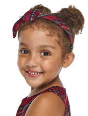 Girls Plaid Bow Headband - Family Celebrations Red
