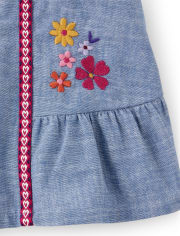 Girls Embroidered Floral Denim Skort - Little Llamas